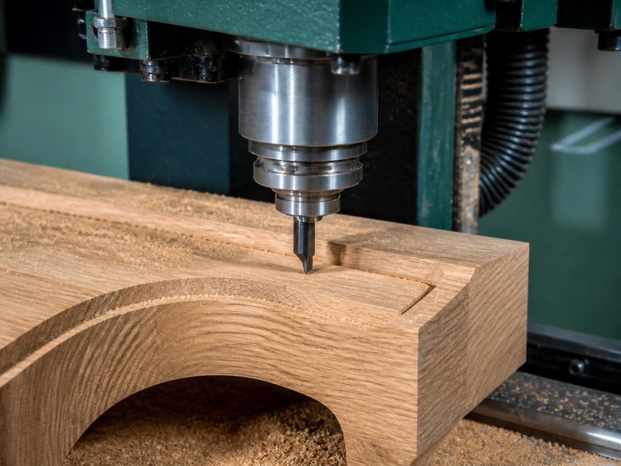 CNC machine cutting a solid oak furniture component